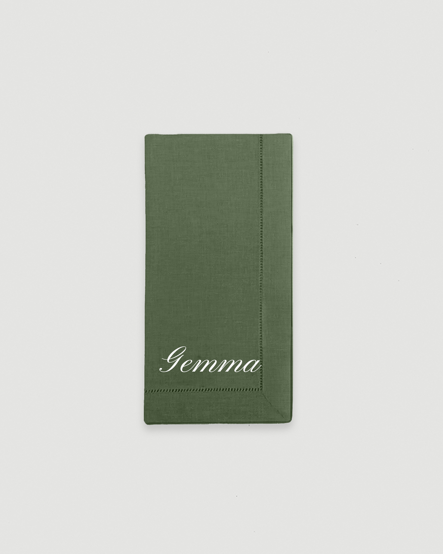 Personalised Olive Green Hemstitch Napkin