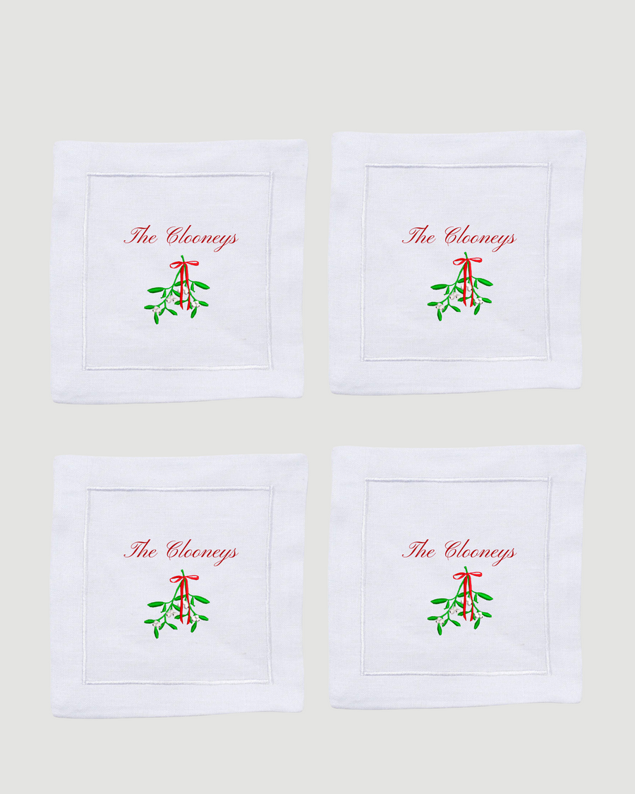 Personalised Mistletoe Cocktail Napkins (Set of 4)