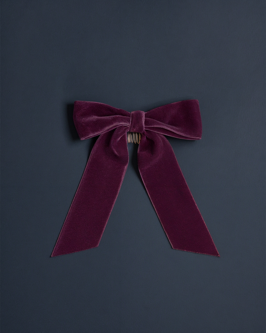 Velvet Hair Bow in Plum