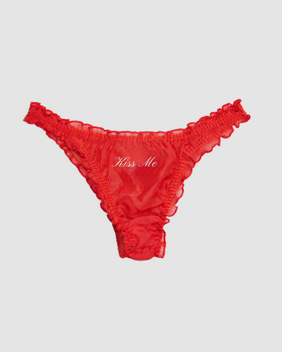 Embroidered thong in Red