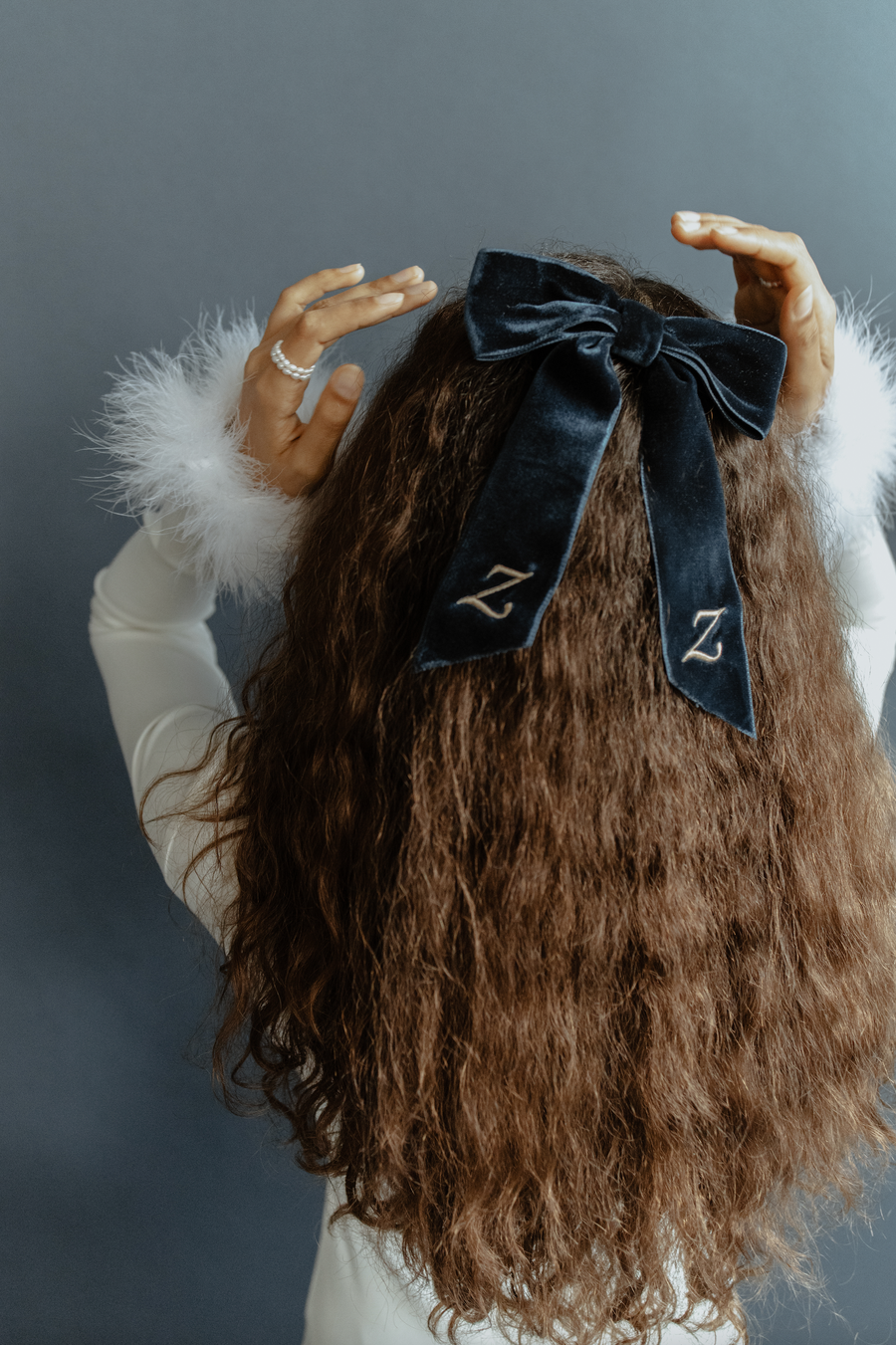 Velvet Hair Bow in Navy