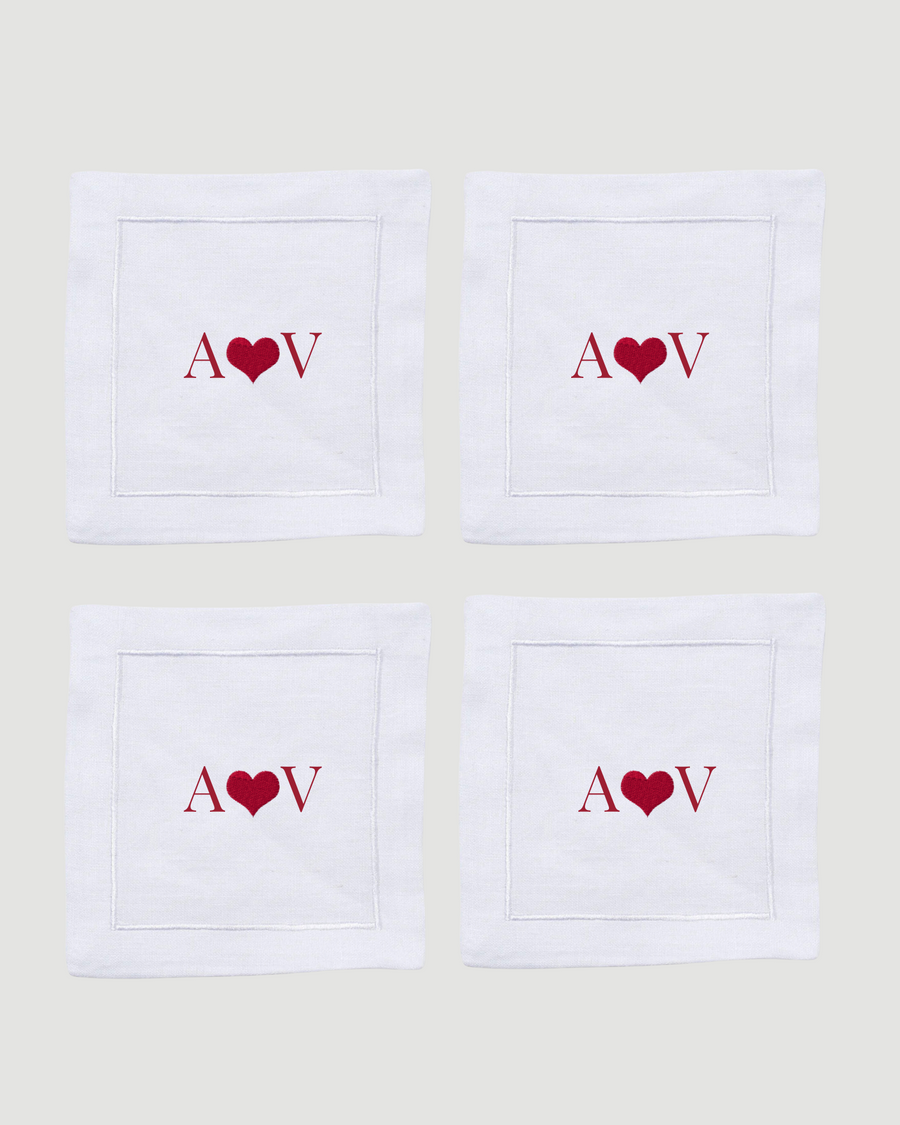 Personalised Love Heart Cocktail Napkins (Set of 4)